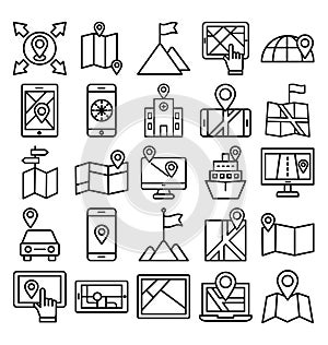 Map and Navigation Isolated Vector Icons set that can easily modify or edit Map and Navigation Isolated Vector Icons set that can