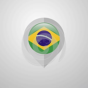 Map Navigation pointer with Brazil flag design vector