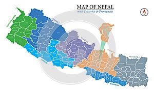 Map of Nepal with Districts and Province Vector Illustration photo