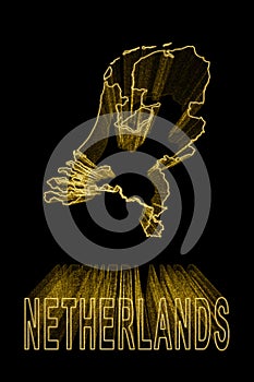 Map of Netherlands, Gold Map On Black Background