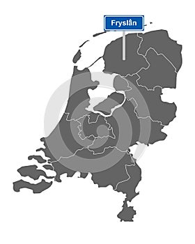Map of the Netherlands with road sign Fryslan photo