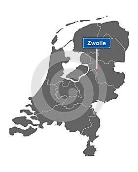 Map of the Netherlands with road sign Zwolle
