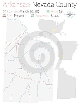 Map of Nevada County in Arkansas