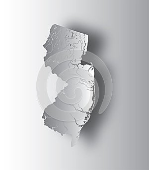 Map of New Jersey with lakes and rivers.