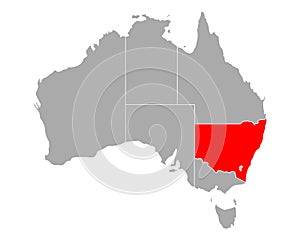 Map of New South Wales in Australia