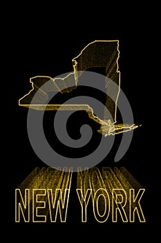 Map of New York, Gold Map On Black Background