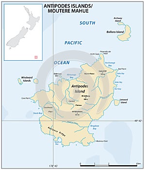 Map of the New Zealand Offshore Island Antipodes