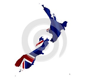 Map of New Zealand with waving flag isolated on white