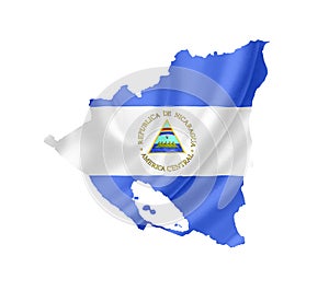 Map of Nicaragua with waving flag isolated on white photo