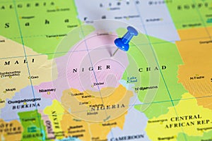 Map of Niger with a pushpin stuck