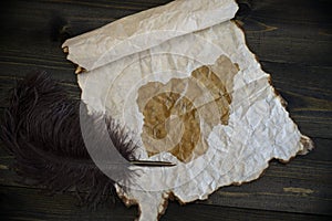 Map of nigeria on vintage paper with old pen on the wooden texture desk