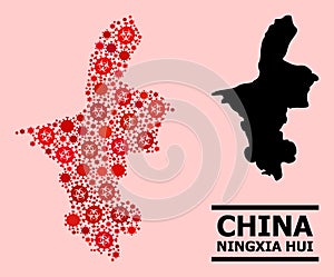 Map of Ningxia Hui Region - Mosaic with Covid Biohazard Infection Icons