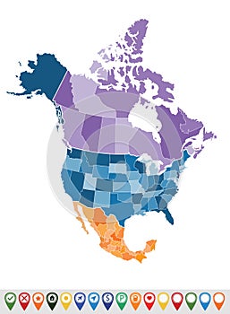 Map of North America with borders