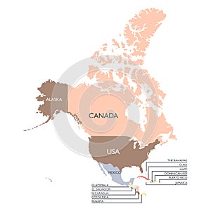 Map of North America continent