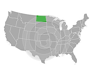 Map of North Dakota in USA