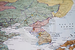 Map of North Korea in focus