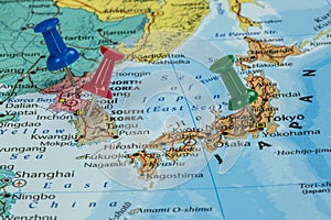 Map of North Korea, South Korea and Japan