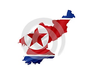 Map of North Korea with waving flag isolated on white