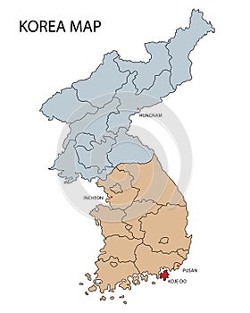 Map of North and South Korea