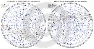 Map of the Northern Starry Sky to 25°N Declination. Map of the Southern Starry Sky to 25°S Declination.