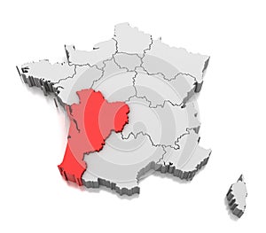 Map of Nouvelle-Aquitaine region, France