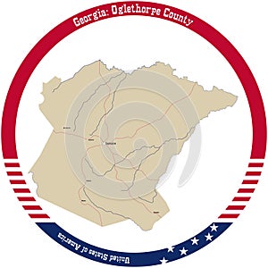 Map of Oglethorpe County in Georgia, USA