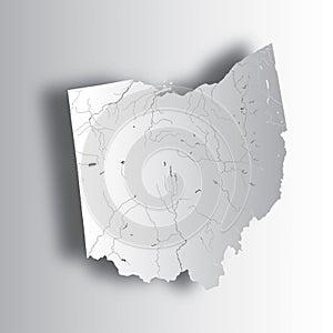 Map of Ohio with lakes and rivers.