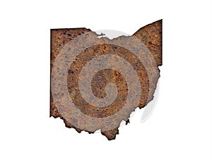 Map of Ohio on rusty metal
