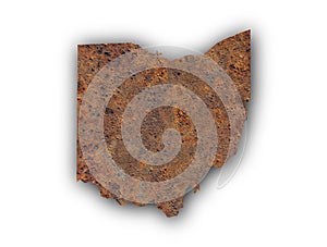 Map of Ohio on rusty metal