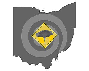 Map of Ohio and traffic sign tornado warning