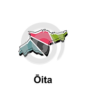 map of Oita vector design template, national borders and important cities illustration