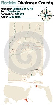 Map of Okaloosa County in Florida