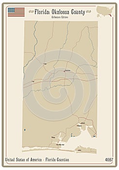 Map of Okaloosa County in Florida