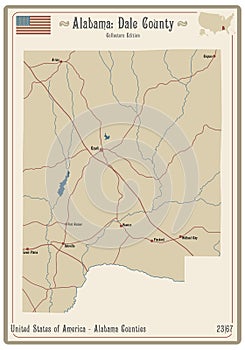 Map of Dale County in Alabama