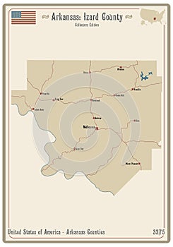 Map of Izard County in Arkansas