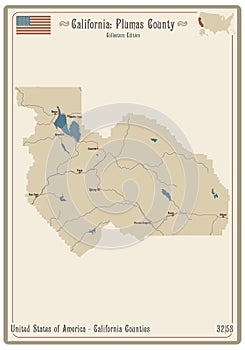 Map of Plumas County in California photo