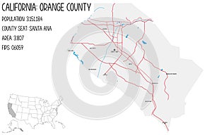 Map of Orange County in California, USA