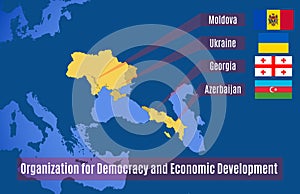 Map of the Organization for Democracy and Economic Development. Vector map with disputed territories