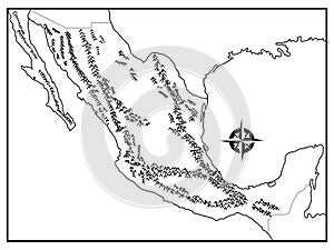 Map of the orography of Mexico without names and without political division