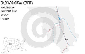 Map of Ouray County in Colorado, USA.