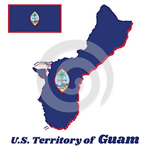 Map outline and flag of Guam, A dark blue background with a thin red border and the Seal of Guam in the center.