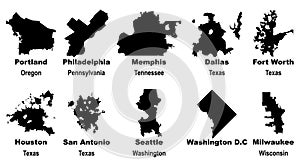 Map outlines of ten US cities photo