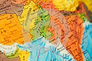 Map of Pakistan and Afghanistan close-up photo