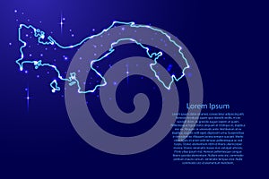 Map Panama from the contours network blue, luminous space stars for banner, poster, greeting card illustration