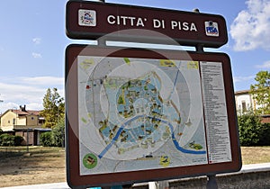 Map Panel design with Pisa City. Tuscany region. Italy