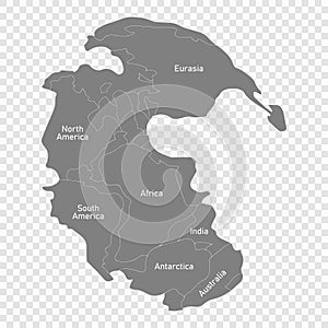 Map of Pangaea with borders of continents template for your design