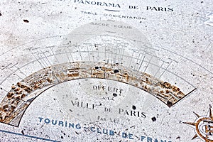 Map of Paris from the hill of Montmartre.Paris.