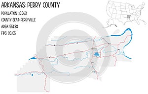 Map of Perry County in Arkansas, USA.