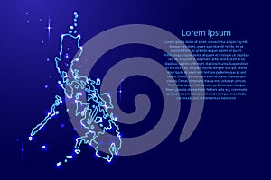 Map Philippines from the contours network blue, luminous space s