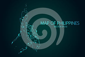 Map of Philippines - With glowing point and lines scales on the dark gradient background, 3D mesh polygonal network connections